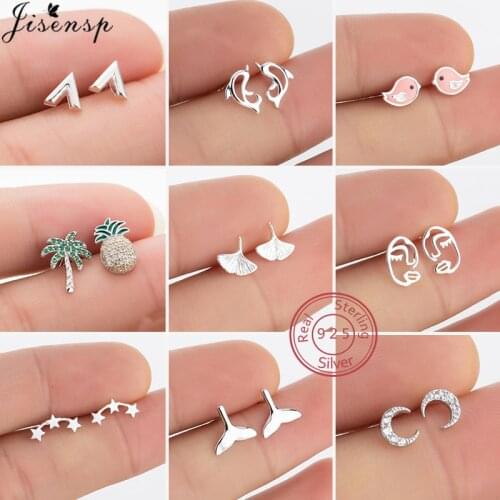 Real 925 Sterling Silver Crystal Moon Stud Earrings for Women Kids Bird Small Earing Hypoallergenic Sterling-Silver-Jewelry