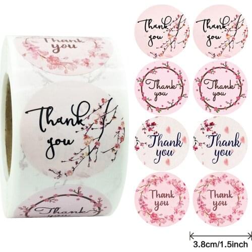 Pink Cherry Blossom Thank You Paper Stickers Gift Sealing Label 500pcs 3.8cm Scrapbooking DIY Decoration Stationery Sticker