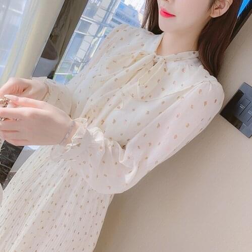 Long Sleeve Floral Chiffon Dress Women Spring 2021 New Fairy Dress Slim Waist Office Lady Korean Party Dress One Piece Pleated