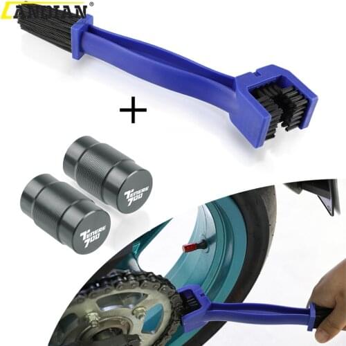 Motorcycle Chain Cleaning Maintenance Brush Vehicle Wheel Tire Valve Stem Caps Cover For YAMAHA TENERE 700 2019 2020 TENERE700