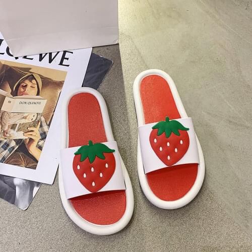 Fruit Style Womens Summer Slippers Quick-drying Non-slip Sandals Womens Flip Flops Pink Beachwear Shoes