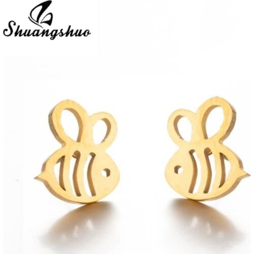 Shuangshuo Cartoon Lovely Bee Earrings Cute Design Insect Animal Ear Stud Earring Jewelry for Women Girls Childrens Day Gift