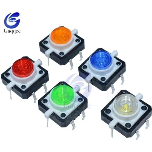 5PCS 1 set 12X12X7.3 Tactile Push Button Switch Momentary Tact LED 5 Color 12X12X7.3mm 12*12*7.3mm 6pin