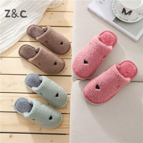 Winter warm cotton home womens slippers indoor couple thick-soled mens anti-slip plush cotton shoes furry slides for women