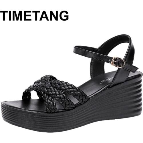 TIMETANG7cm Small Big Size 32-43 Knit Platform Wedges Sandals Summer 2021 All Match Daily High Heels Sandals Women for Office