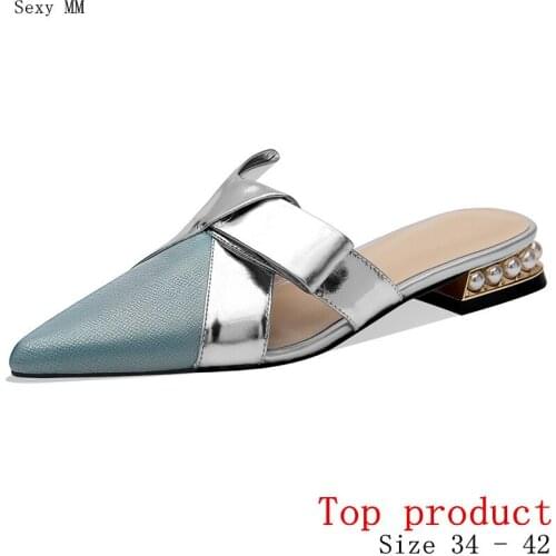 Women Low Heels Pumps Med Heel Shoes Woman Party Shoes Kitten Heels Genuine Leather Small Plus Size 34 -40 41 42