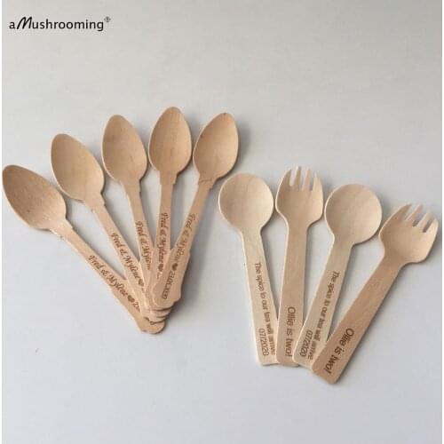 X100 personalize mini spoons wood symbol Monogram Party Spoons Wedding Favors Birthday baby shower souvenirs ramadan decor