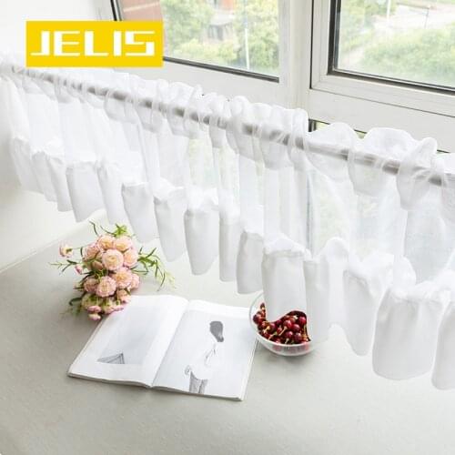 American Style Solid White Rural Half Curtains Lace Cotton Linen Fabric Tube Curtain Coffee Tulle Short Curtains for Bar Kitchen