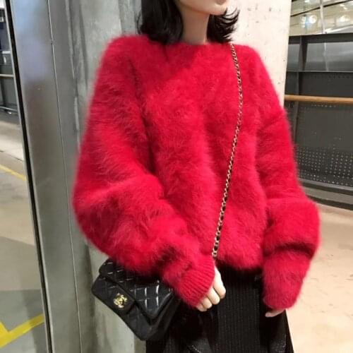 Red High Street 100% Real Mink Cashmere Pullovers Women New Autumn Winter Natural Cashmere Sweaters Girl Wholesale wsr793
