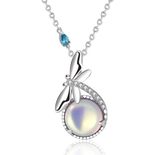S925 Sterling Silver Dragonfly Dot Water Necklace Female Micro-inlaid Moonlight Stone Pendant Personalized Jewelry
