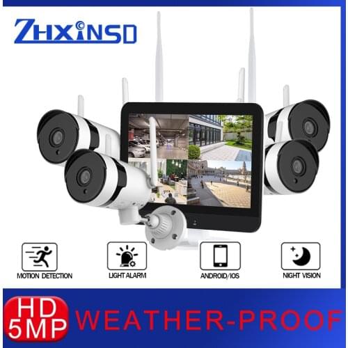 ZHXINSD 5MP NVR Outdoor Security Protection With Screen Camera Set HD Wireless CCTV System Waterproof WIFI IP Security Camera