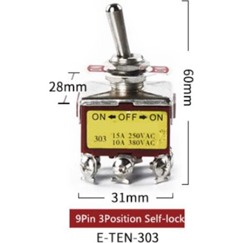 1Pc ON/OFF/ON 3 Positions 9 Screws Self-lock Toggle Switch 3PDT 15A 250V High Quality