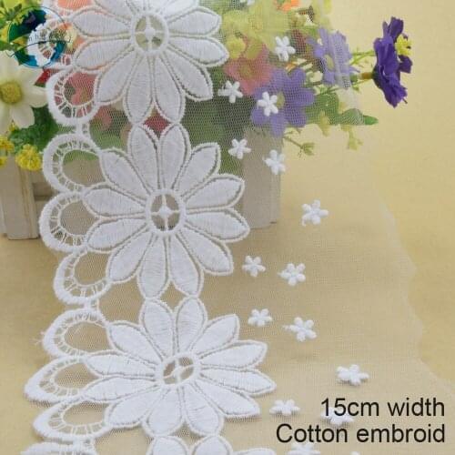 10yards 15cm Cotton embroid lace sewing ribbon guipure lace african lace fabric trim warp knitting DIY Garment Accessories#3129