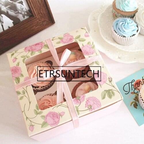 100pcs Flower Gift Paper Box Wedding Party Kraft Paper Box With Window Cake Packaging Candy Cookies Cupcake Boxes