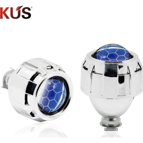2.5 Inch Blue Coating Honeycomb Bi Xenon Projector Lens Silver mask Fit H4 H7 Car Headlight Headlamp Car Motorcycle assembly kit