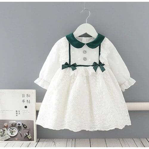 2021 Casual Spring Girls Kids Princess Dress Long Sleeve Doll Collar Bow Children Baby Infants Dresses Vestidos