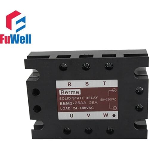 3-phase Solid State Relay SSR AC-AC 25AA Input 80-250V AC Load 24-480V AC