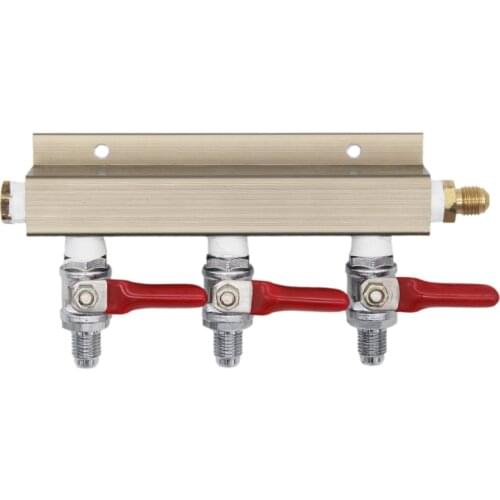3 Way CO2 Distributor, 1/4" MFL with shutoff Lead Free DIY Kegerator and Keezer