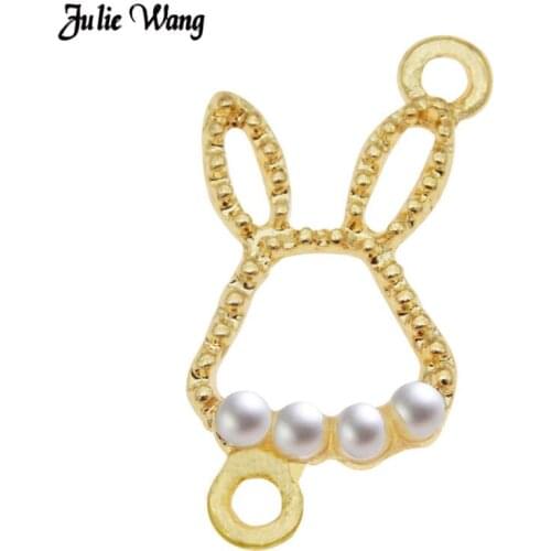 5pcs 15pcs Zinc alloy gold rabbit head connectors with pearl pendant Necklace Bracelet Jewelry Making Charms
