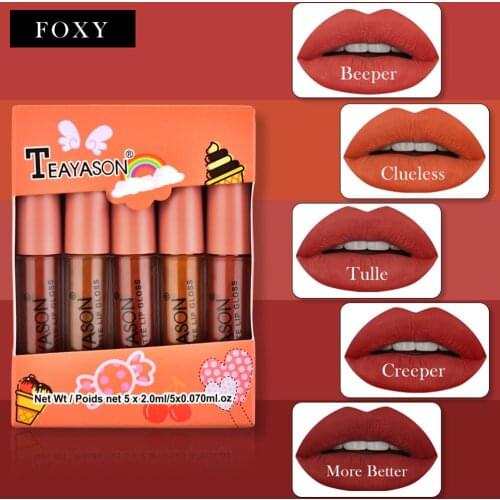 5Pcs/Set Matte Lip Gloss Set Liquid Lipstick Waterproof Long Lasting Moisturizing Lipstick Women Lip Tint Beauty Cosmetics Set