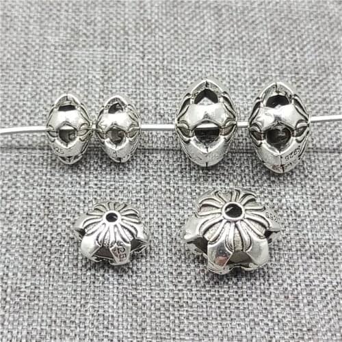 5 Pieces 925 Sterling Silver Flower Beads 2-Sided 10mm 8mm for Bracelet