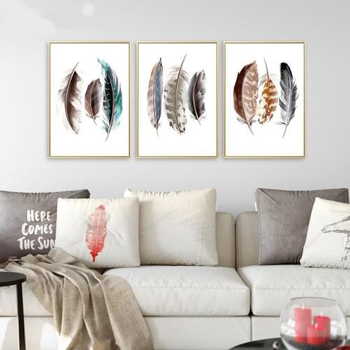Watercolor Feathers Abstract Poster And Prints Minimalist Wall Art Painting Decorative Picture for Living Room Unframed Art