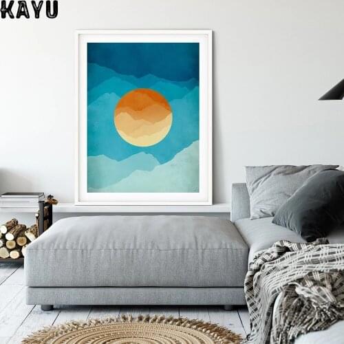 Abstract Vintage Poster Sun and Moon Canvas Painting Modern Art Print Minimalist Wall Picture for Living Room Decor