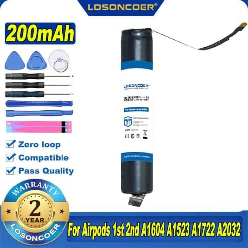 100% Original LOSONCOER 200mAh GOKY93mWhA1604 Battery For Airpods 1st 2nd A1604 A1523 A1722 A2032 A2031 Air Pods 1 Air Pods 2