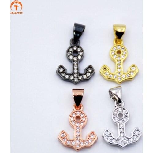 ASA&TESS Anchor Micro CZ Pave Charm Clear Cubic Zirconia Pendants Anchor Charm for Necklace/Bracelet