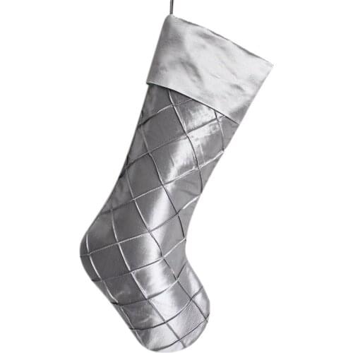 Free Shipping 100% Polyester Faux Silk Diamond Pintuck Body Christmas Stocking 10"x19" P2794-silvery