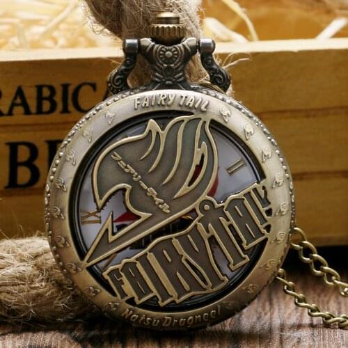Japan Cartoon Anime Fairy Tail Natsu Dragneel Retro Design Modern Pocket Watch Chain Unisex Necklace Pendant Gifts for Men Women