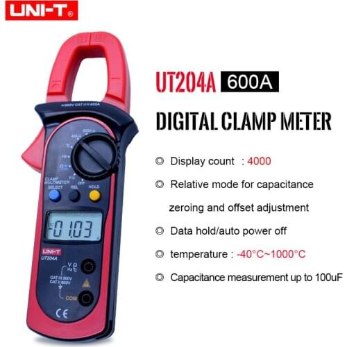 UNI-T UT204A Digital Clamp meter aotu range True RMS LCD Multifuction Ohm DC AC Voltmeter AC Ammeter Data Hold