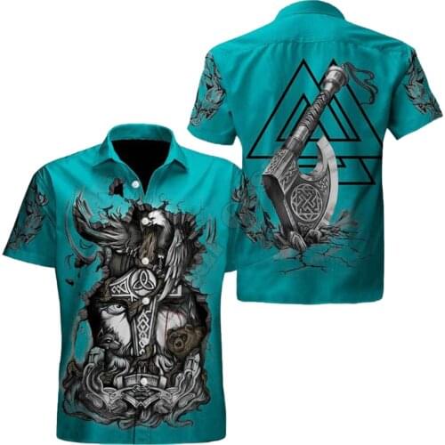 Hawaii Shirt Hawaiian beach Summer Viking Tattoo Hatchet Printed 3d Mens Shirt Harajuku Tee hip hop shirts 1