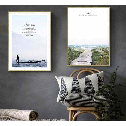 HAOCHU Painting Sailboat Sandy Beach Art Landscape Print Poster Simple Nordic Wall Pictures Canvas for Living Room Home Decor