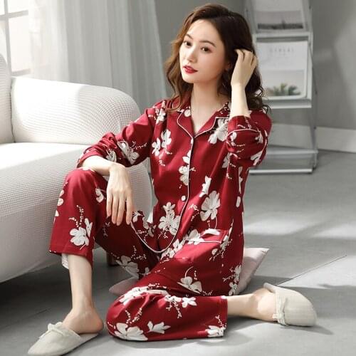 Cotton Pajamas For Women Sleepwear Spring Homewear Long Tops+Long Pants Two Pieces Set Womens Pyjamas Loose Soft Girls Nightwear