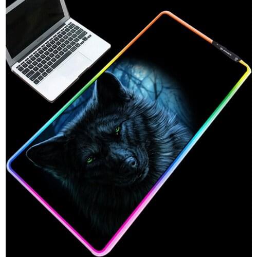 ZSUXTC Multicolor RGB Gaming Mouse Pad Cold Light LED Color Lock USB Dark Wolf Office Computer Desk Mat Natural Rubber