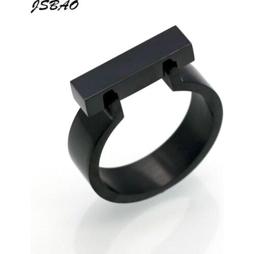 JSBAO High Quality Stainless Steel Jewelry Horseshoe Flat Shackle Brand Ring Punk Finger Love Ring Rectangle Ring Women Jewelry