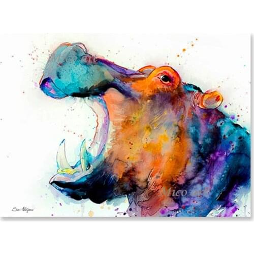 Modern Children Room Wall Decor Gift Hippo Canvas Oil Painting Picture Artwork Hand Painted Unframed Wall Canvas Art Paintings