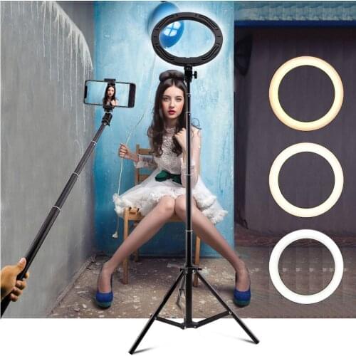10inch Selfie Ring Lamp Led Ring Light Bluetooth Selfie stick For Phone Video Photography Lighting For Youtube Phone Holder