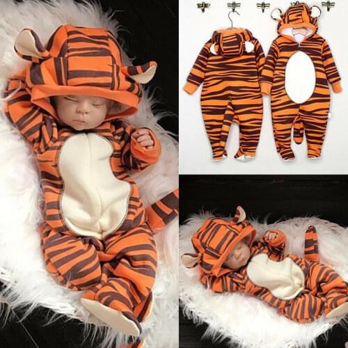 Newborn Baby Romper Boy Girl Tiger Romper Autumn Hoodies Jumpsuit Playsuit Cartoon Babygrows Costume Outfits 0-18M Fast Shipping