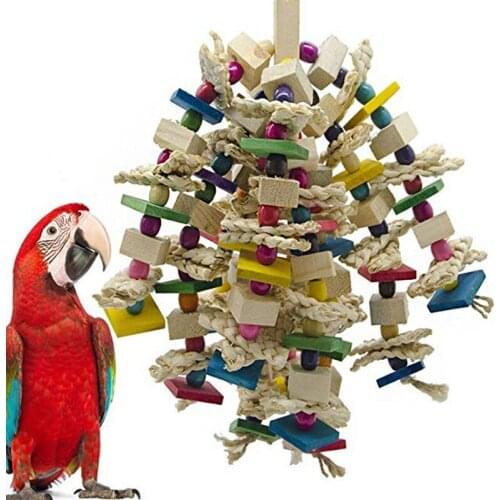 Colorful Pet Bird Chew Toy Wooden Hanging Chain Parrot Interactive Swing Toys Cage Decorations Training Stand Accessories