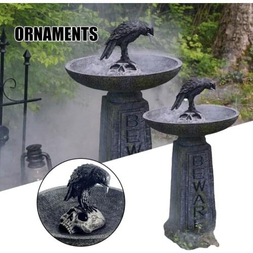 Creative Bird Bath Ornament Personalized Crow Skull Resin Crafts for Home Garden Courtyard Decoration H88F