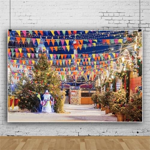Laeacco Happy New Year Merry Christmas Festivals Celebration Winter Snowman Snow Flags Photozone Photo Background Photo Backdrop