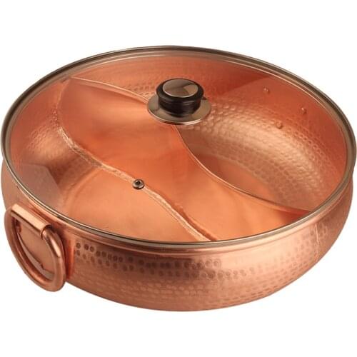 Uncoated copper hot pot thickened pot edge household induction cooker Mandarin duck pure copper stove hot pot anti-scalding