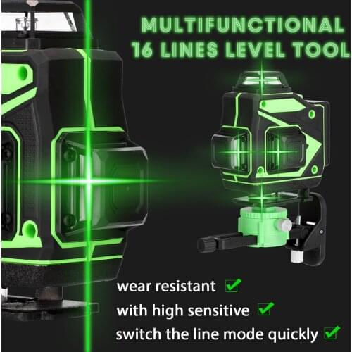 Multifunctional 16 Lines Laser Level Tool Vertical Horizontal Lines with 3° Self-leveling Laser Level 360 4D Level Instrument
