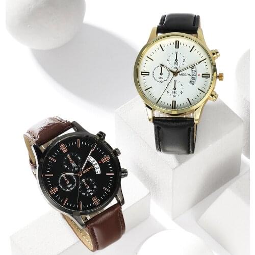 Fashion luxury stainless steel business calendar belt mens watch three-eye six-needle casual all-match mens watch