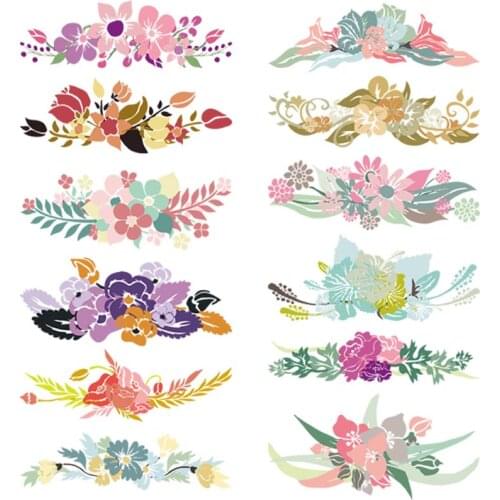 Cartoon Flower Set Patches For Clothing Thermal Transfer Diy Garment Stripe A-Level Washable Iron On Patches 12Pcs/Lot