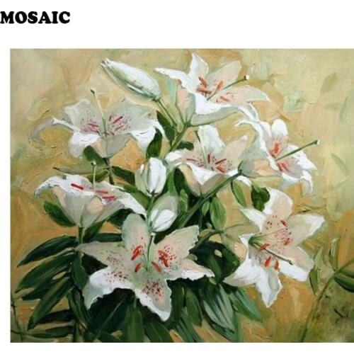 Beautiful flower white lily DIY Diamond Painting Cross Stitch Kits Full Diamond Embroidery 5D Diamond Mosaic wedding decoration