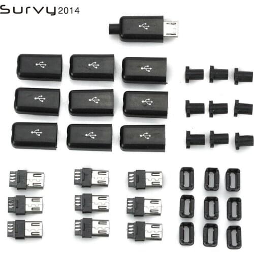 10PCS DIY Micro USB Male Plug Connectors Kit w/ Covers Black Diy Electronic