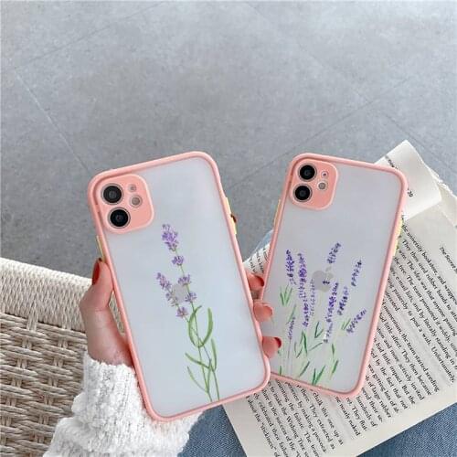 Simple Lavender Purple Flowers Phone Case For iPhone 12 11 Mini Pro XR XS Max 7 8 Plus X Matte transparent Pink Cover